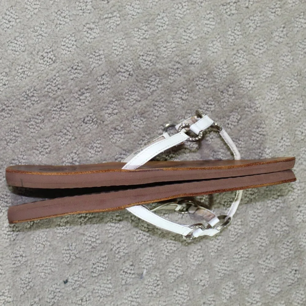 Yellow Box White and Brown T-Strap Sandals with Silver Accents - Picture 4 of 6
